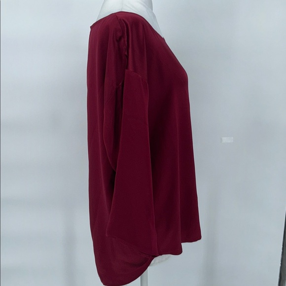 EILEEN FISHER Silk Satin Dark Tulip Hammered Ballet Neck Top Blouse XS $218 - Picture 5 of 13